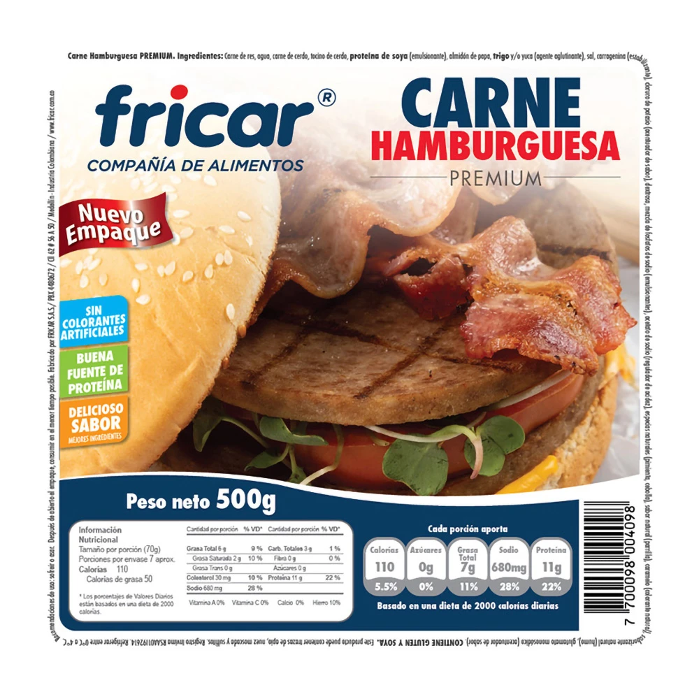 CARNE HAMBURGUESA FRICAR X 500 GR