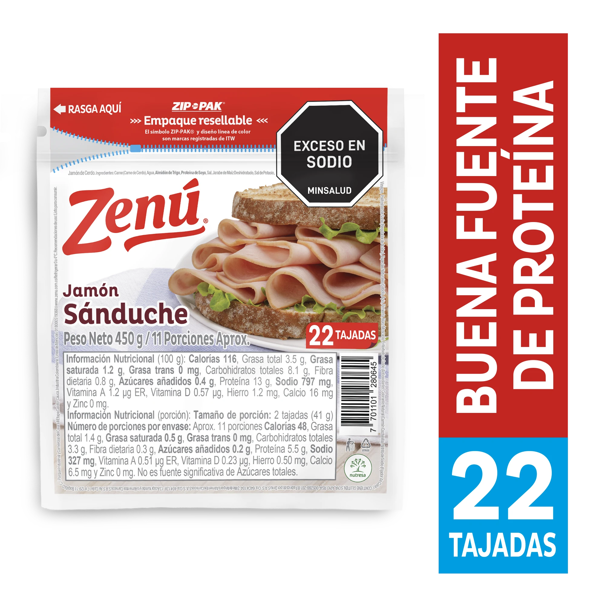JAMON ZENU SANDUCHE X 450 GR