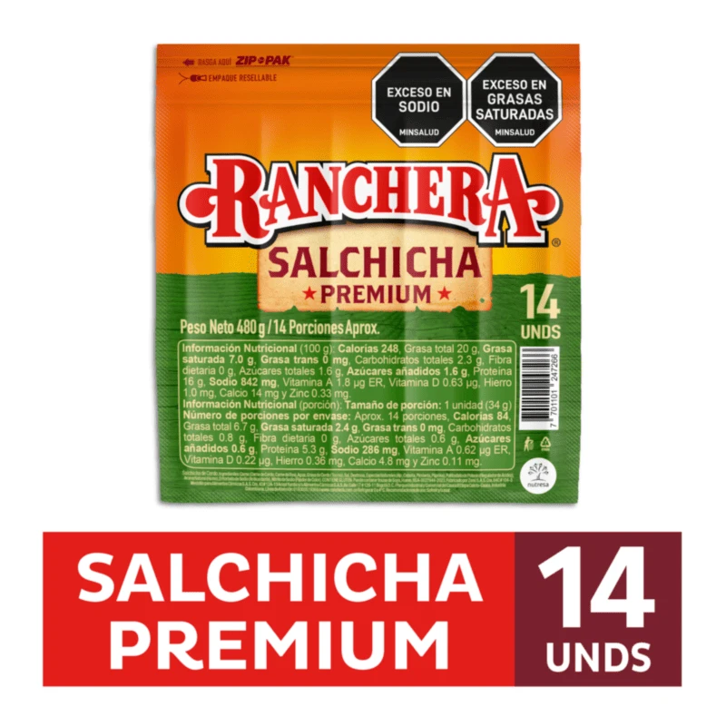 SALCHICHA ZENU RANCHERA X 480 GR