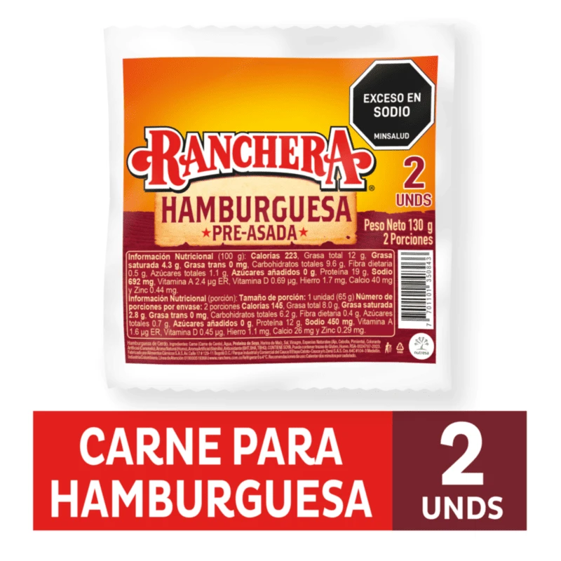CARNE HAMBURGUESA ZENU RANCHERA X 130 GR (2 UNDS)