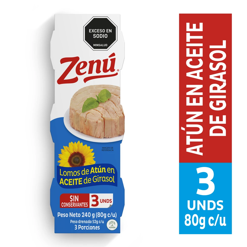 ATUN ZENU ACEITE GIRASOL 80 X 3 UNDS