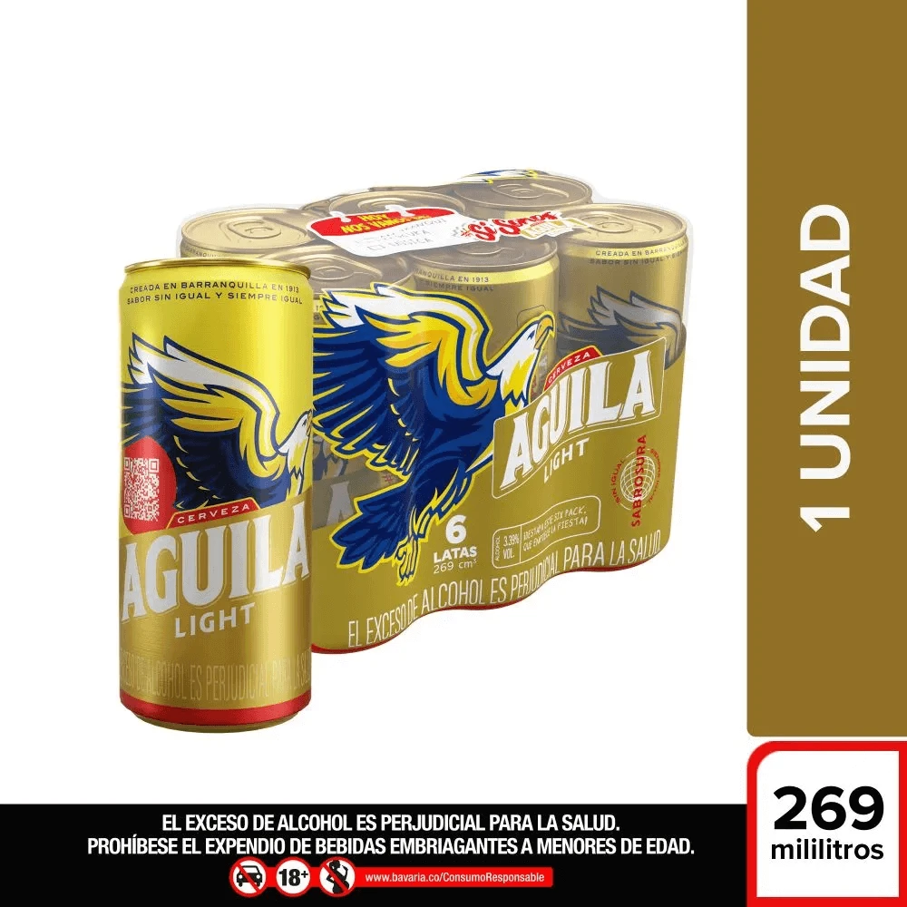 CERVEZA AGUILA LIGHT LATA X 269 ML X 6 UNDS (SIXPACK)