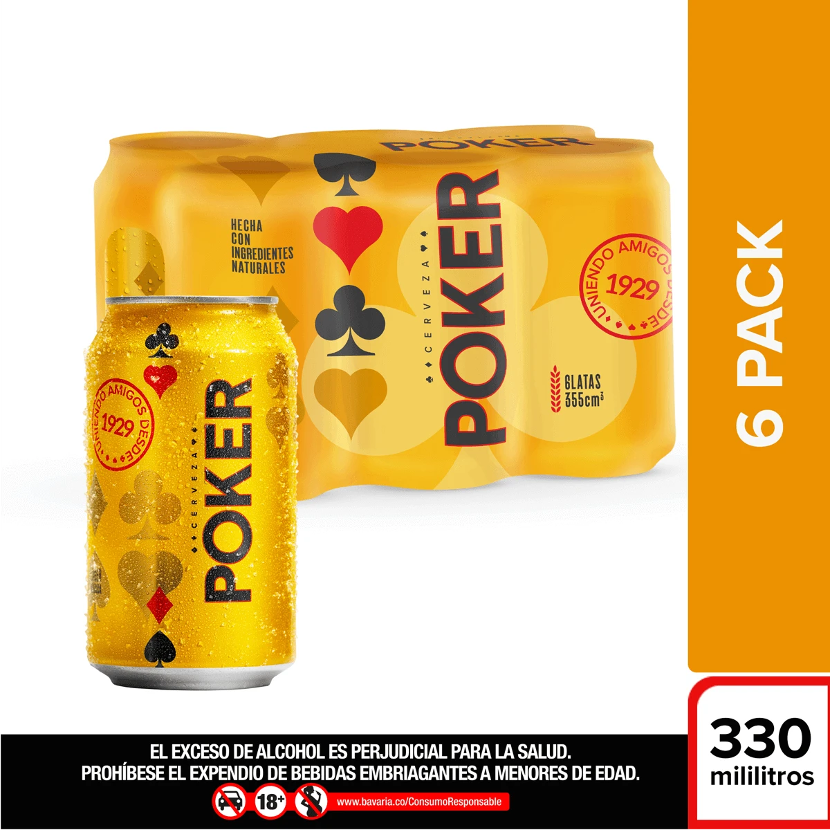 CERVEZA POKER LATA X 330 CM X 6 UNDS (SIXPACK)