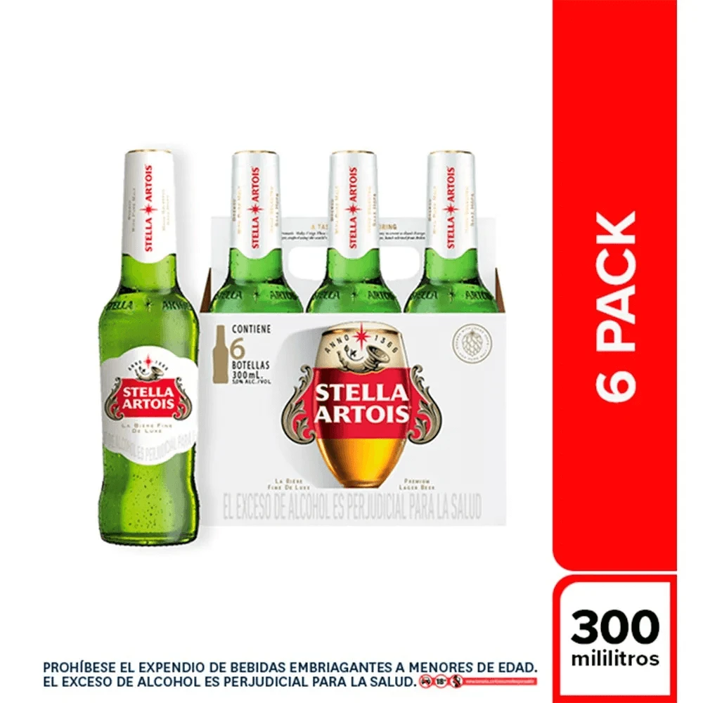 CERVEZA STELLA ARTOIS BOTELLA X 300 ML X 6 UNDS (SIXPACK)