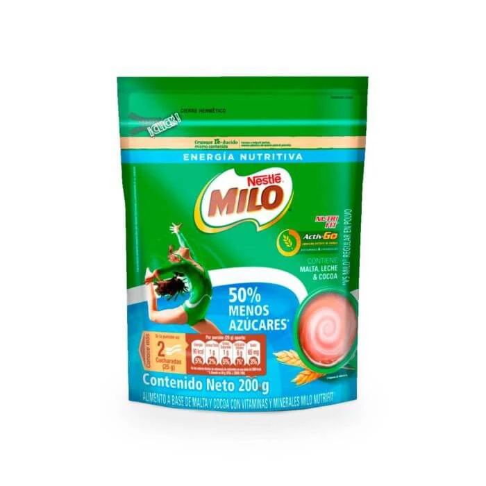 MILO MENOS AZUCAR BOLSA X 200 GR