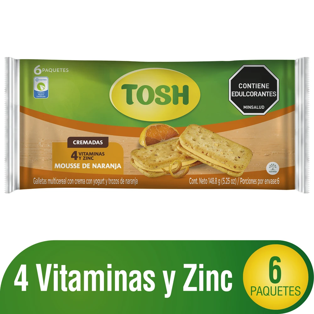 GALLETA TOSH NARANJA 6 PAQ X 148 GR