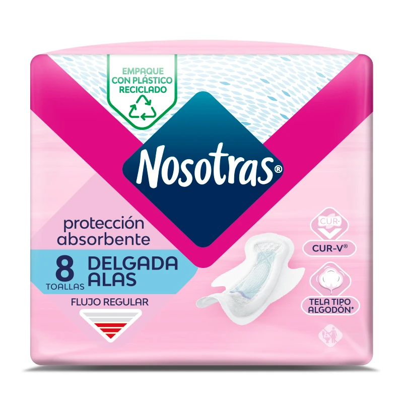 TOALLA NOSOTRAS DELGADAS ALAS TELA X 8 UNDS