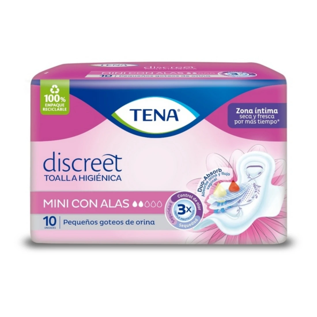 TOALLA TENA MUJER MINI CON ALAS 10UN X 10 UNDS