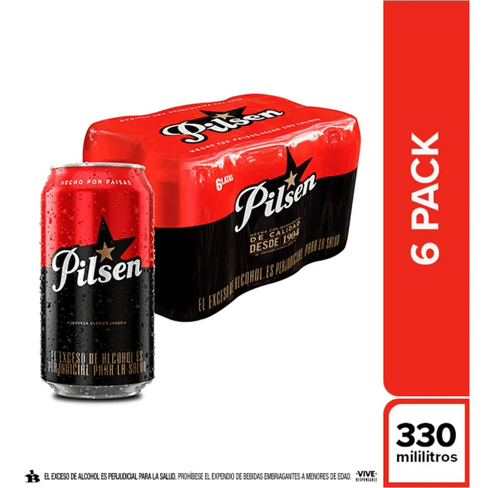 CERVEZA PILSEN LATA X 330 ML X 6 UNDS (SIXPACK)