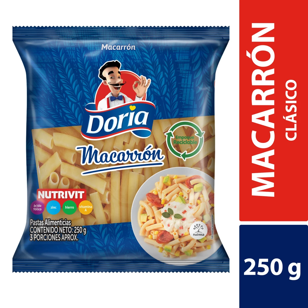 PASTAS DORIA MACARRON X 250 GR