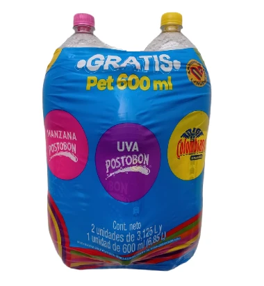 MANZANA POSTOBON X 3.125 ML X 2 UNDS GRATISS UVA X 600 ML