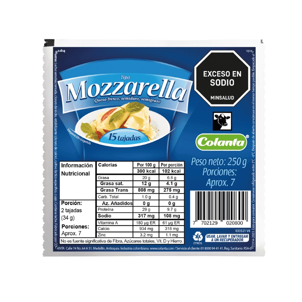 QUESO MOZA COLANTA X 250 GR