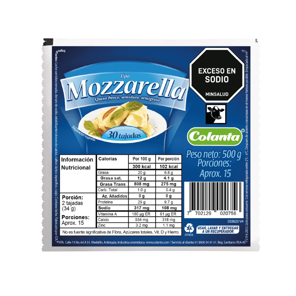 QUESO MOZA COLANTA X 500 GR