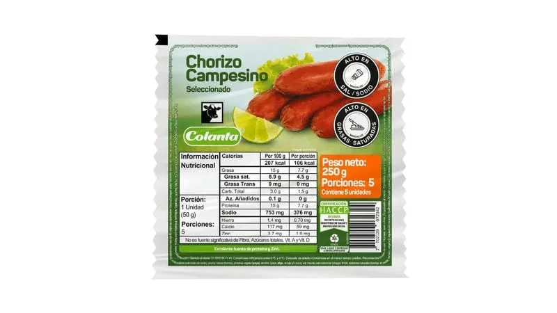 CHORIZO COLANTA CAMPESINO X 250 GR X 5 UNDS