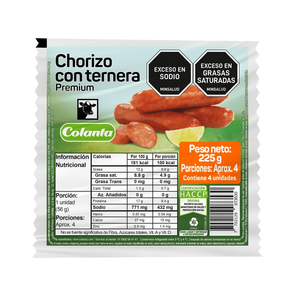 CHORIZO COLANTA TERNERA X 225 GR