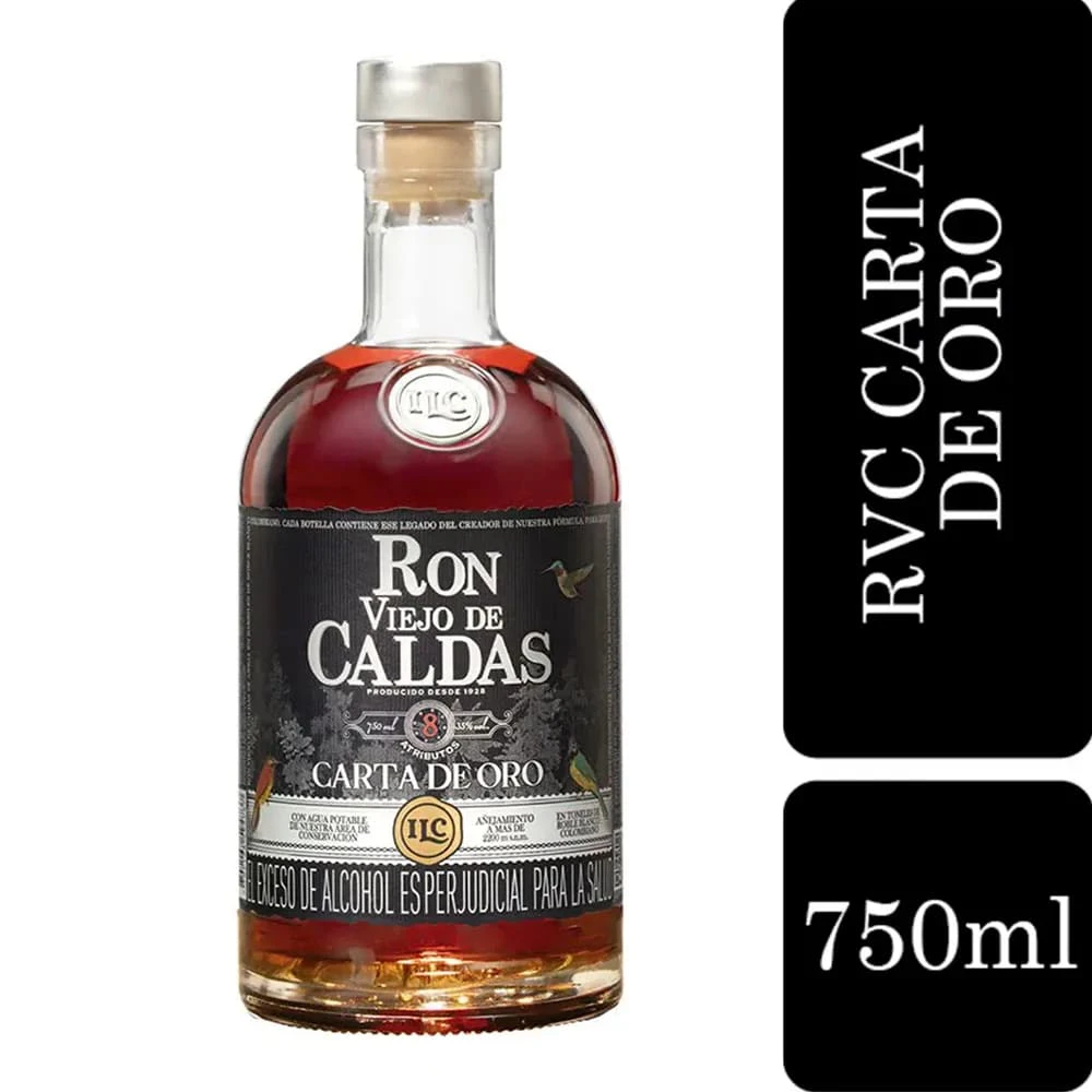 RON VIEJO DE CALDAS 8 AÑO CARTA DE ORO X 750 ML