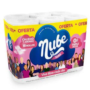 PAPEL HIGIENICO NUBE MAX TRIPLE HOJA X 18 UND