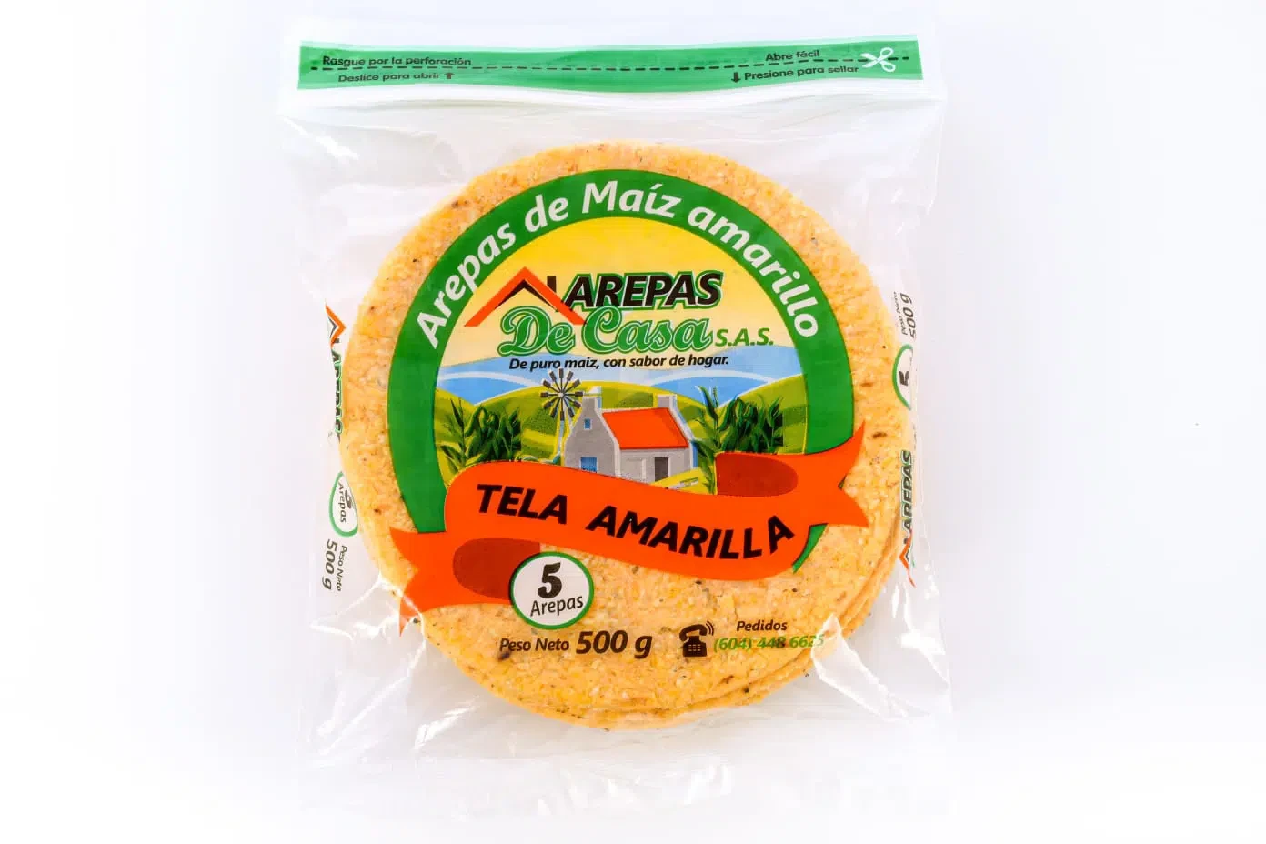 AREPAS DE CASA TELA AMARILLA X 5 UNDS