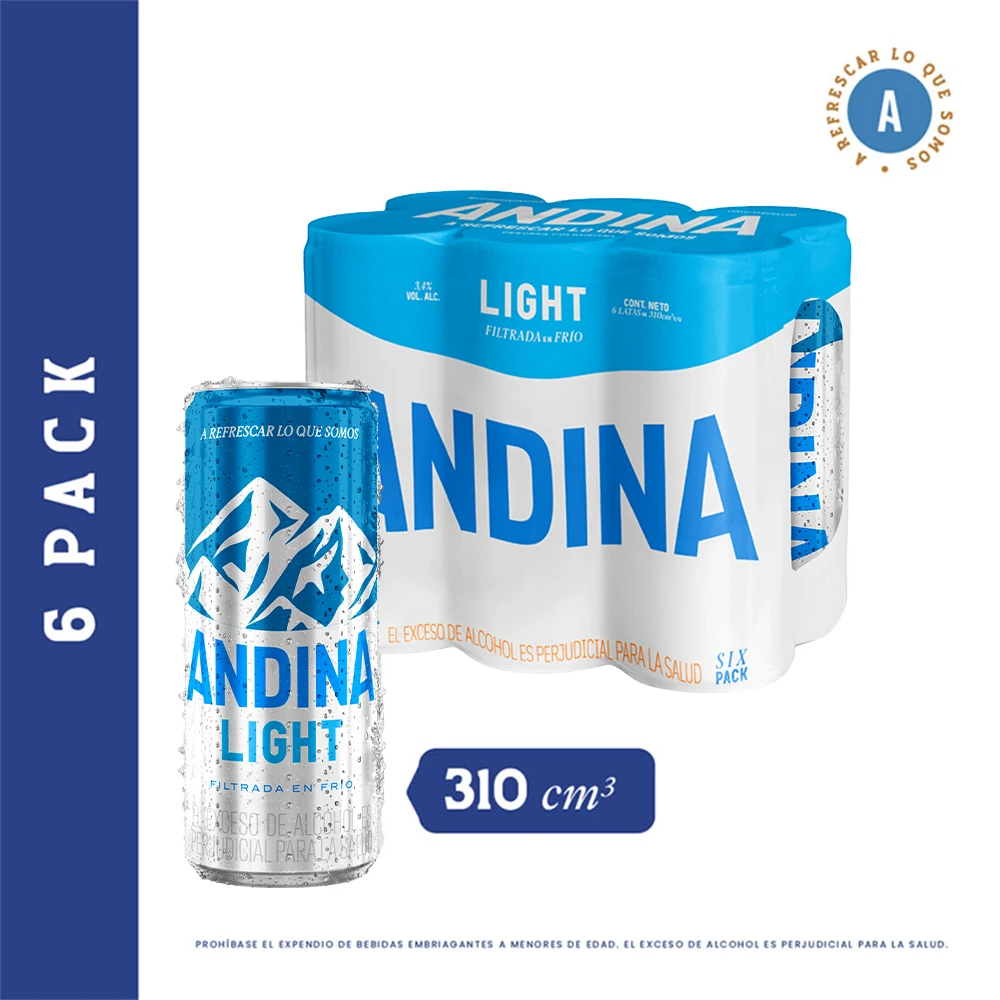 CERVEZA ANDINA LATA LIGHT 310CM X 6 UNDS (SIXPACK)