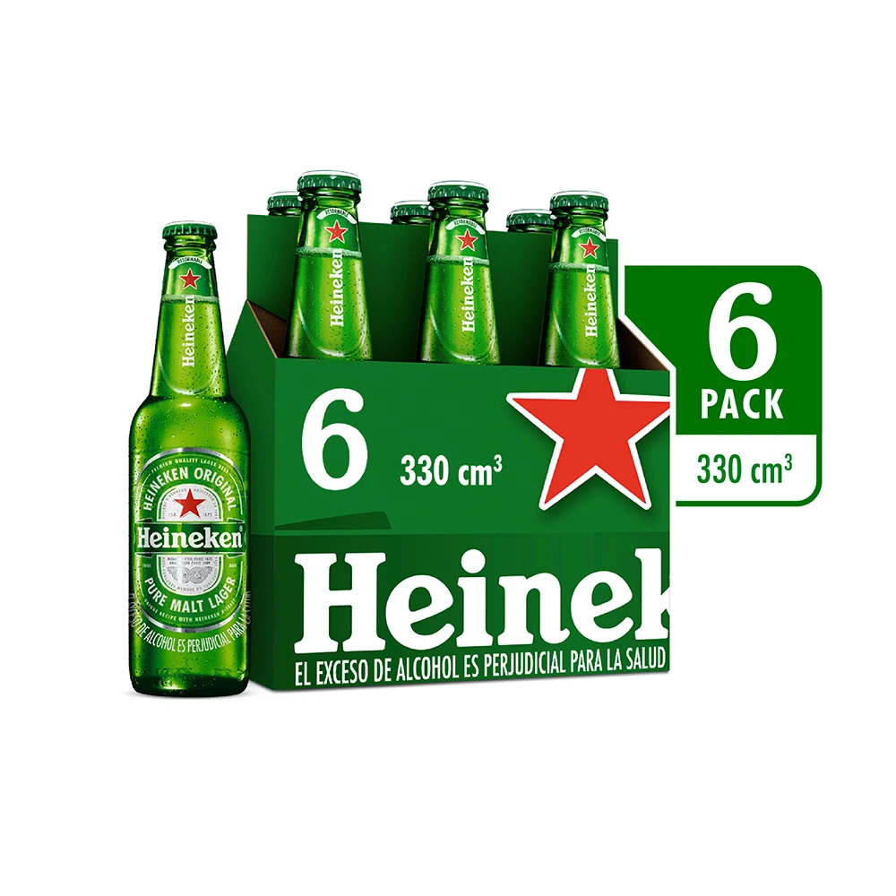 CERVEZA HEINEKEN BOTELLA X 330 CC X 6 UNDS (SIXPACK)