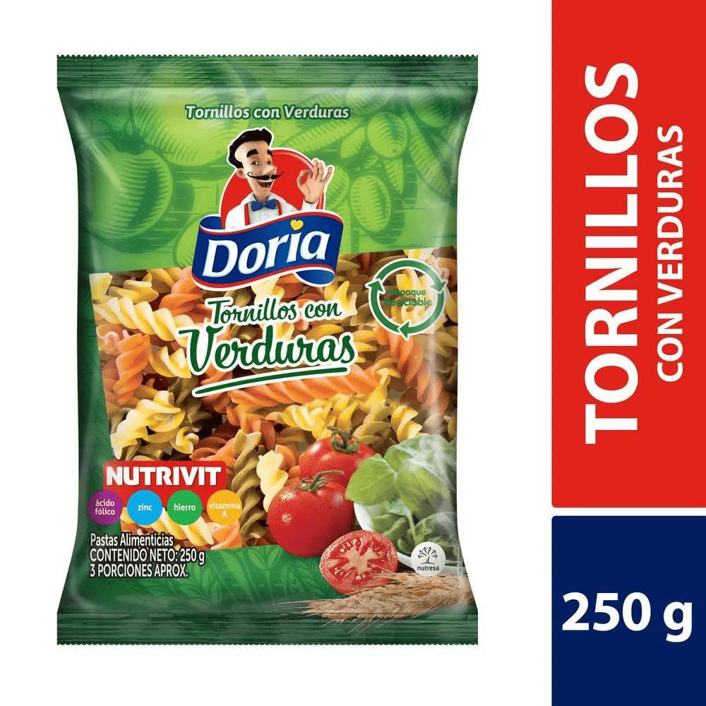 PASTAS DORIA TORNILLO VERDURAS X 250 GR