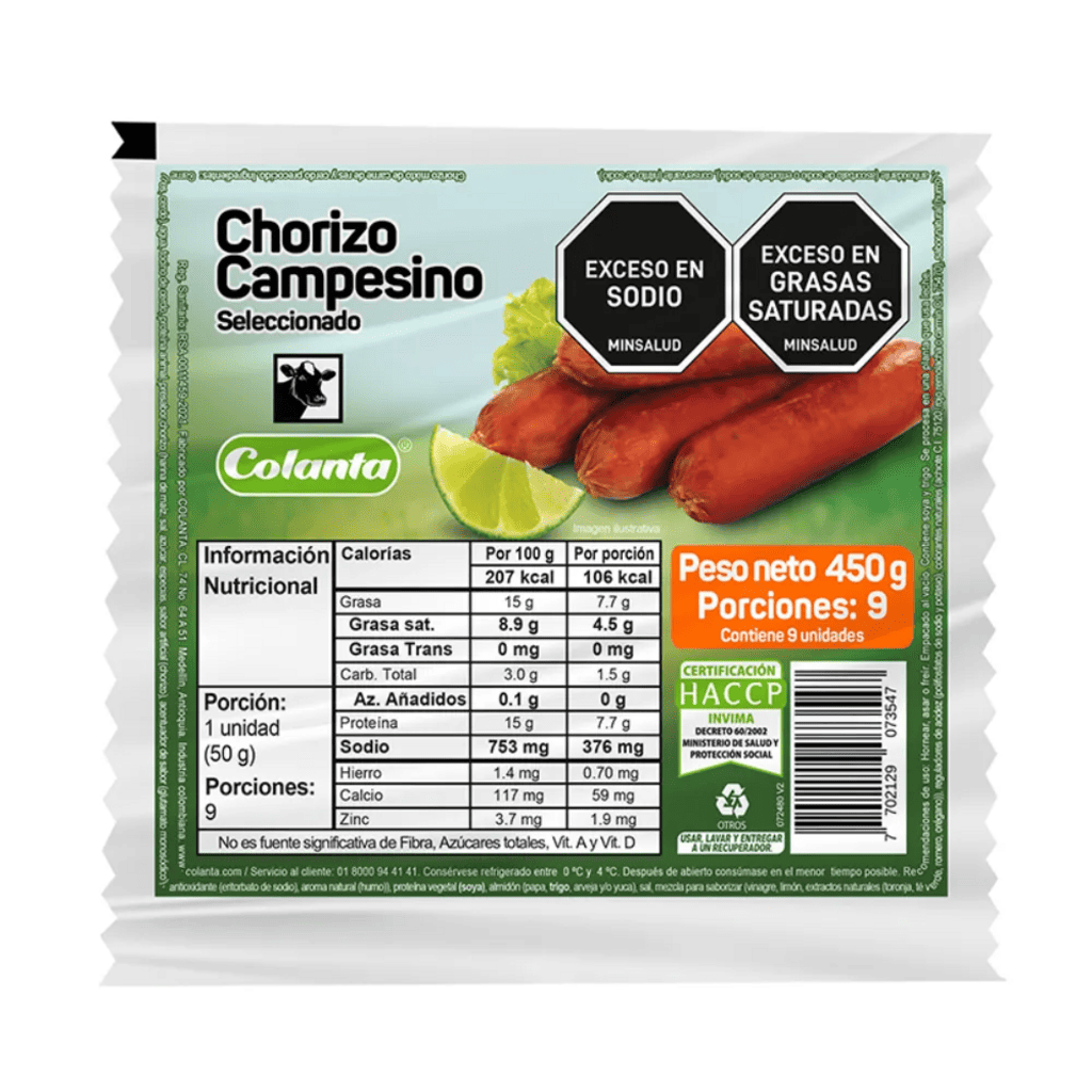 CHORIZO COLANTA CAMPESINO X 500 GR X 9 UNDS