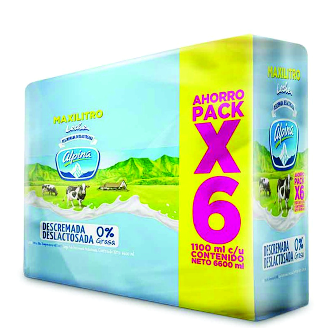 LECHE ALPINA DESLACTOSADA DESCREMADA  X 1100 ML X 6 UNDS (SIXPACK)