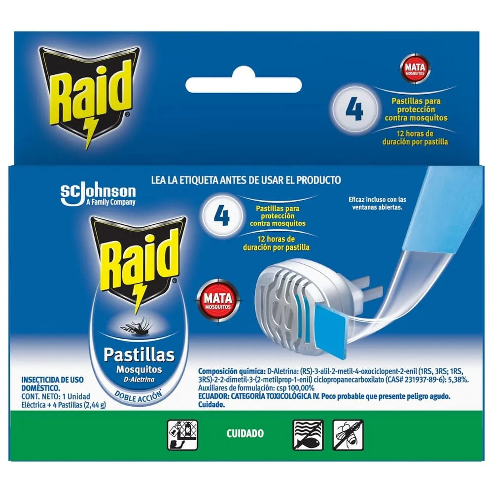 RAID ELECTRICO +4 PASTILLAS CJ 1UN X 1 UNDS